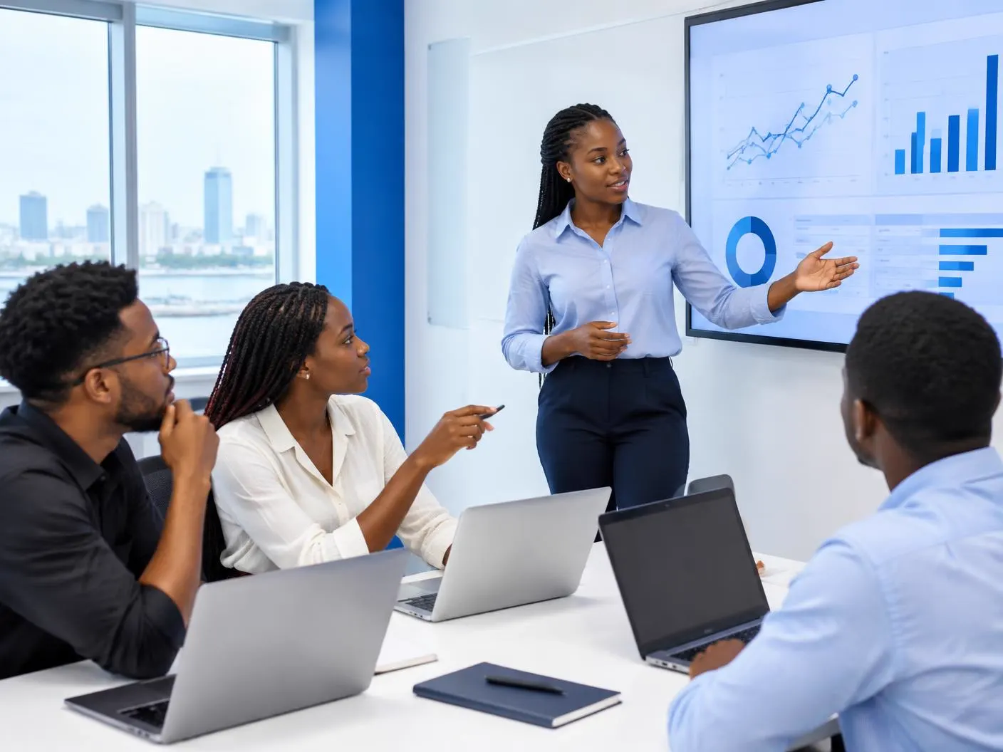 Young professionals presenting marketing analytics work